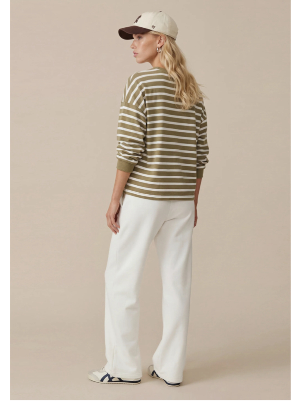 Women's CAARA Long Sleeve Striped Tee Olive and White Size S - Picture 3 of 7